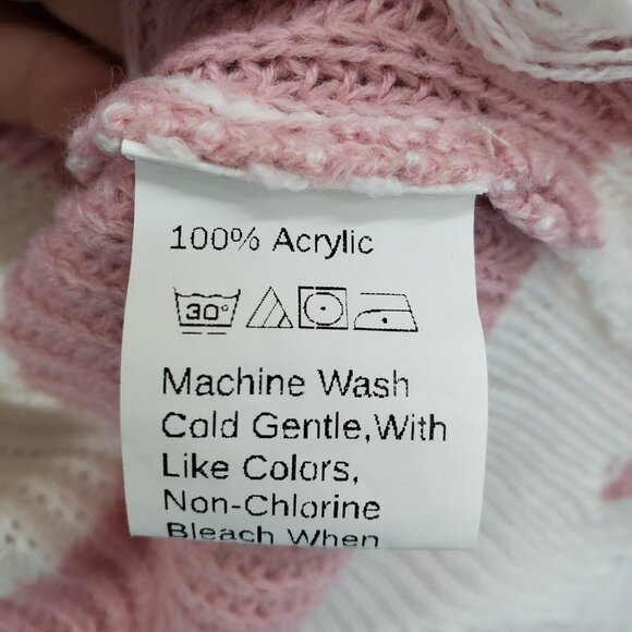 Womens L Striped Distressed Cropped Sweater Pink White Long Sleeve Grunge Y2K - Picture 13 of 16